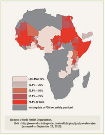 Prevalence of FGM in Africa and Yemen (women aged 15 - 49)